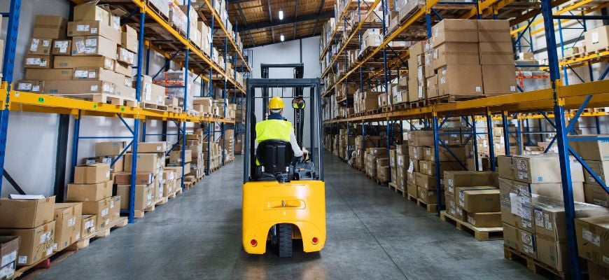 Forklift in warehouse