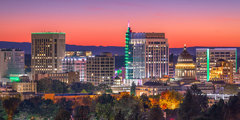 The Boise Idaho skyline at night
