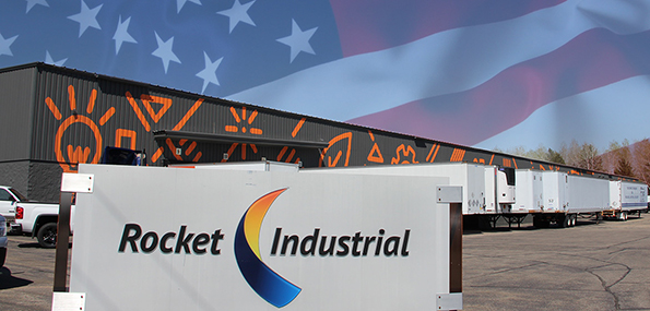 Rocket Industrial Sign with American Flag Background
