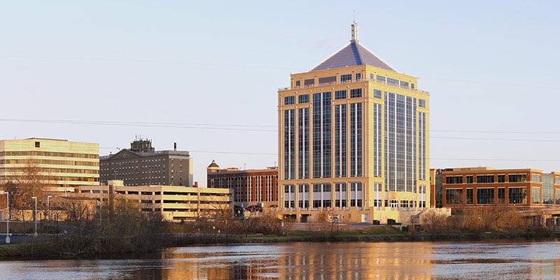 The Wausau skyline featuring the Rocket Industrial headquarters